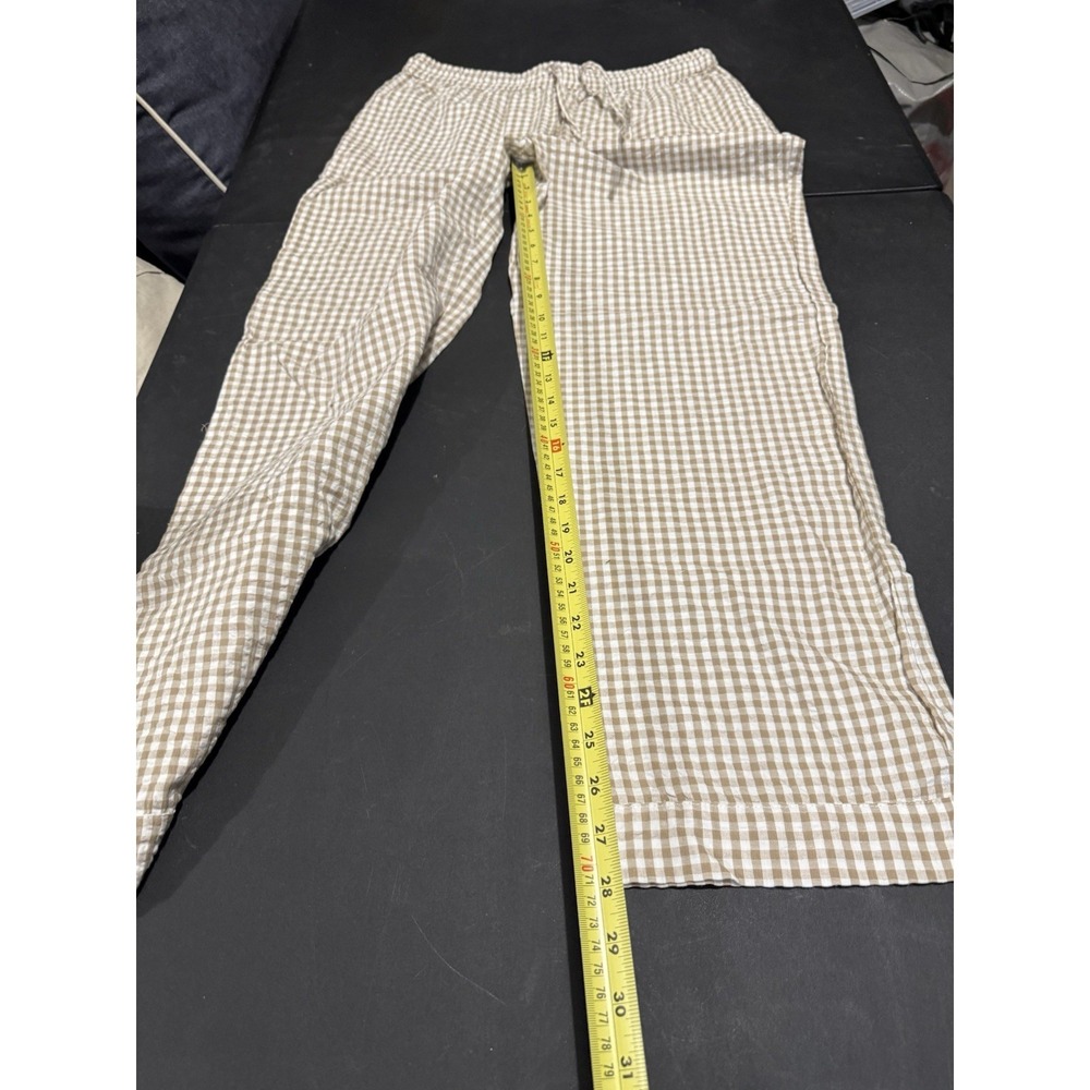 MNG Tan Brown Gingham Checkered Lounge Wide Leg Pants Women's Size M 100% Cotton - Picture 4 of 11